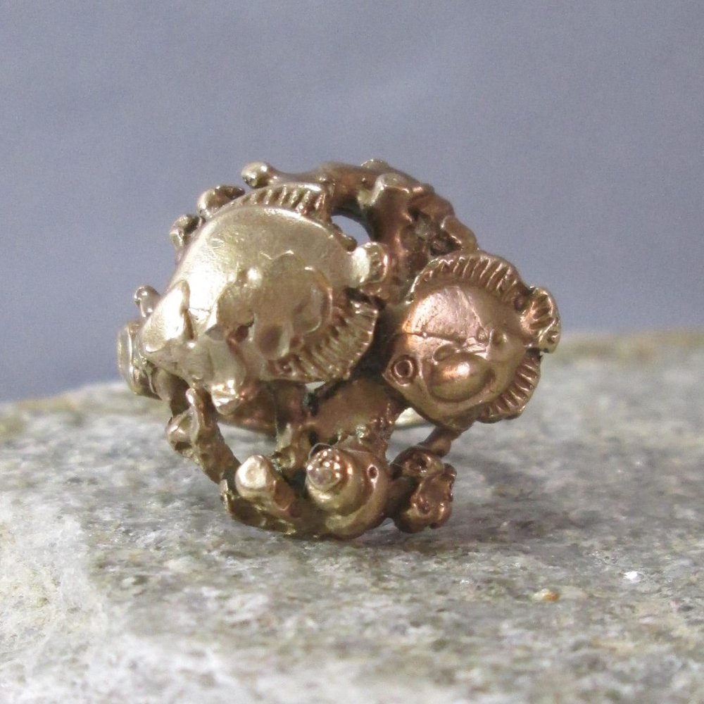 Artisan Bronze Ring TWO FISH Tropical Ocean Reef